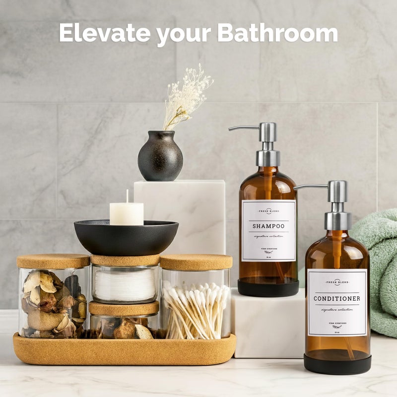Vine Creations Amber Glass Soap Dispenser, 2 Pack Kitchen Soap Dispenser Set with Stainless Steel Pump, 16 oz Hand Soap or Dish Soap for Bathroom or Kitchen with Waterproof Labels - Image 4